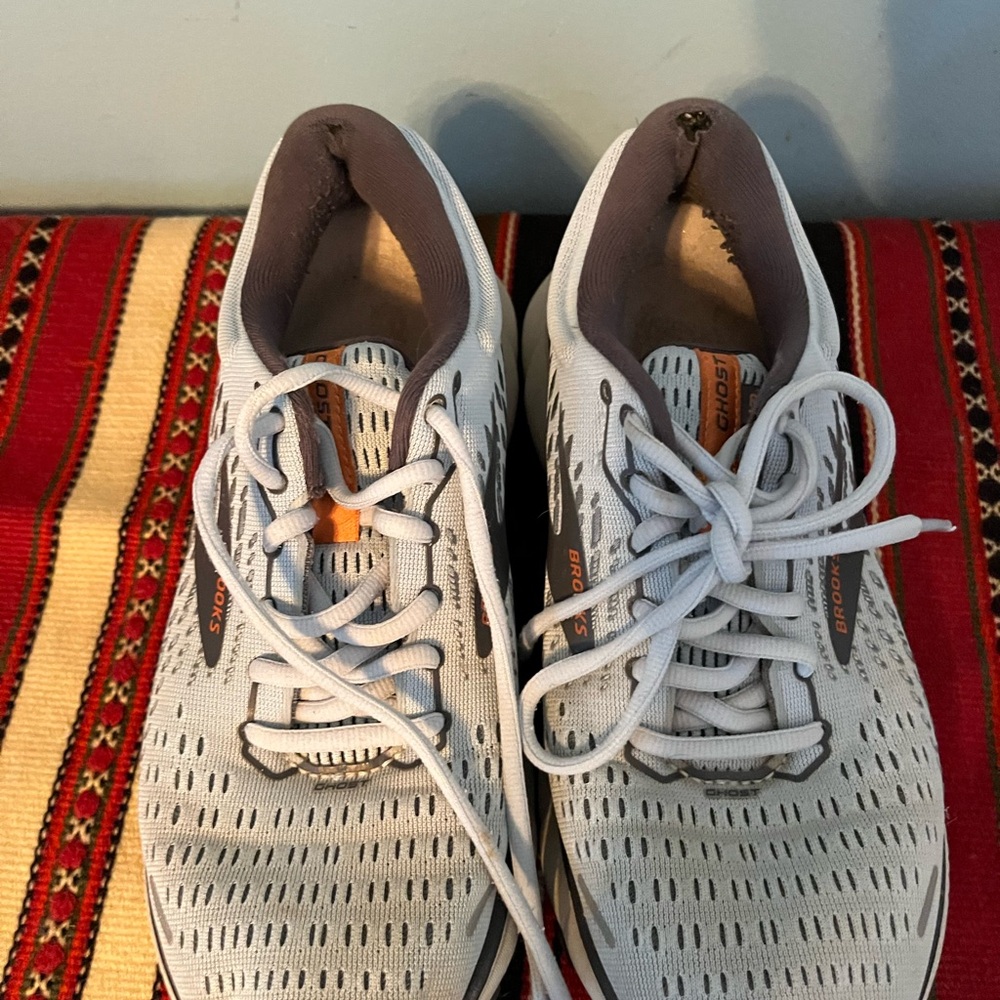 Brooks Men's Athletic Running Shoes - Light Gray, White, Orange Accents